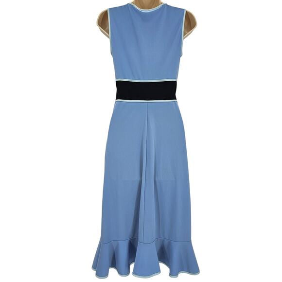 VTG Express Womans size 1/2 Sleeveless Ruffle Hem Midi Sheath Dress Blue Y2K - Picture 5 of 8